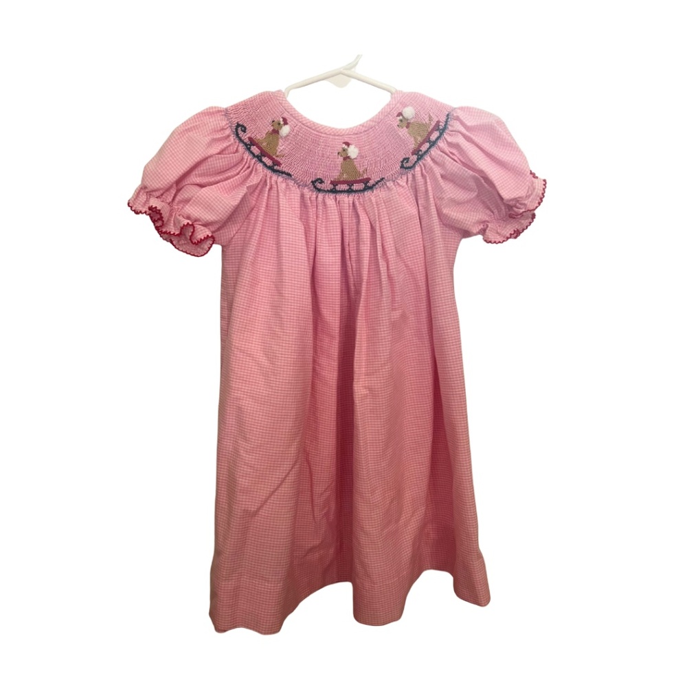 Girls Pink Smocked Christmas Dress